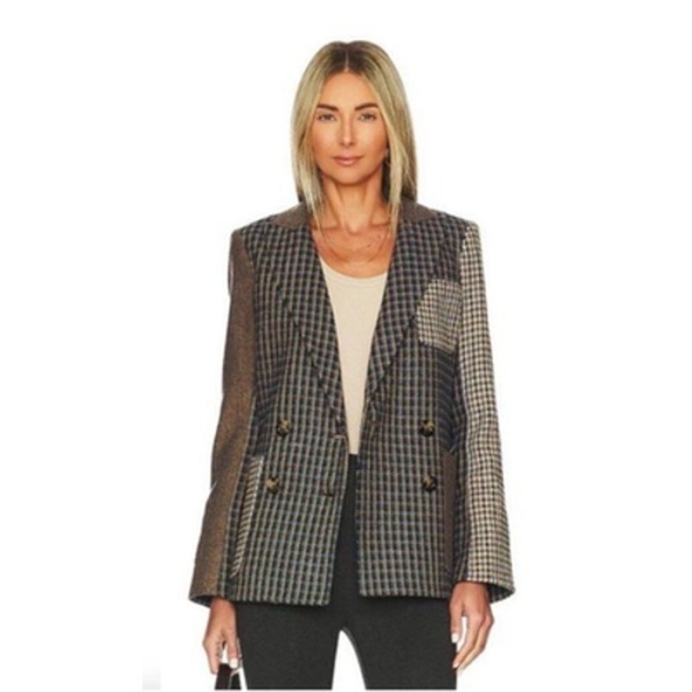 Veronica Beard Blazer Womens 6 Blue Patchwork Houndstooth Faustine Dickey Jacket - Picture 4 of 10